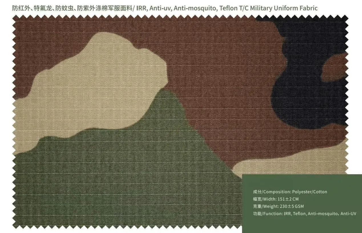 Camouflage Fabrics with Infrared and Mosquito Protection Technologies